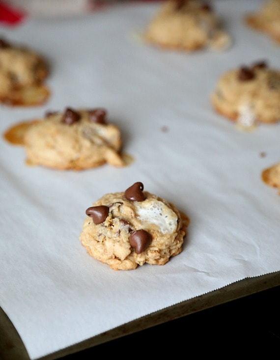 Baked Campfire Cookies on a parchment-lined baking sheet