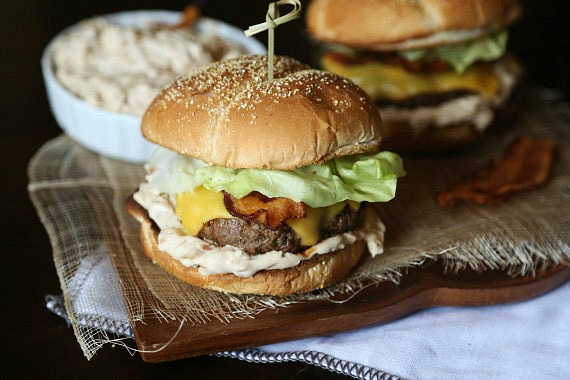 Caramelized Onion Dip Burger...a simple burger topped with a new verion of the classic Onion Soup Dip!