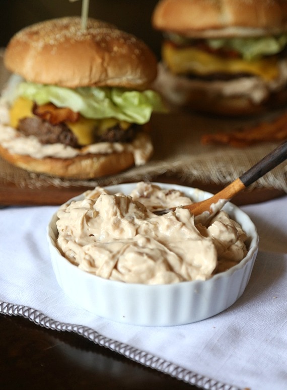 Classic Onion Soup Dip spruced up with caramelized Onions! It's a perfect topping for a burger!