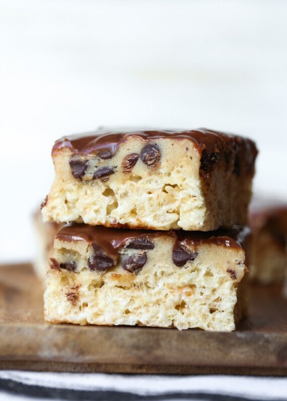 Cookie Dough Krispie Treats stacked