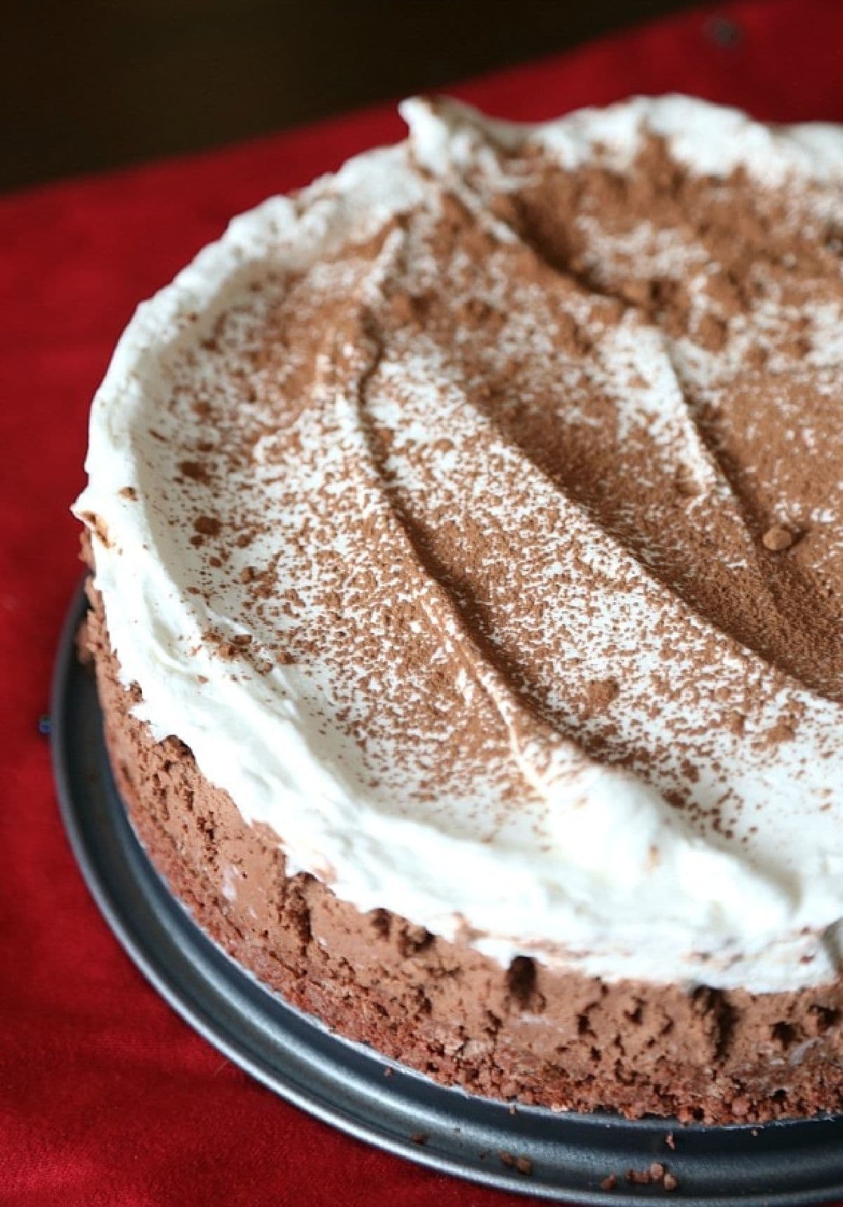 Sugar Wafer Chocolate Mousse Pie dusted with cocoa powder