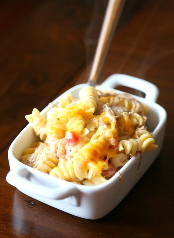 Pork Carnitas Mac and Cheese...simple slow cooker Pork Carnitas mixed into a creamy, slightly spicy mac and cheese!