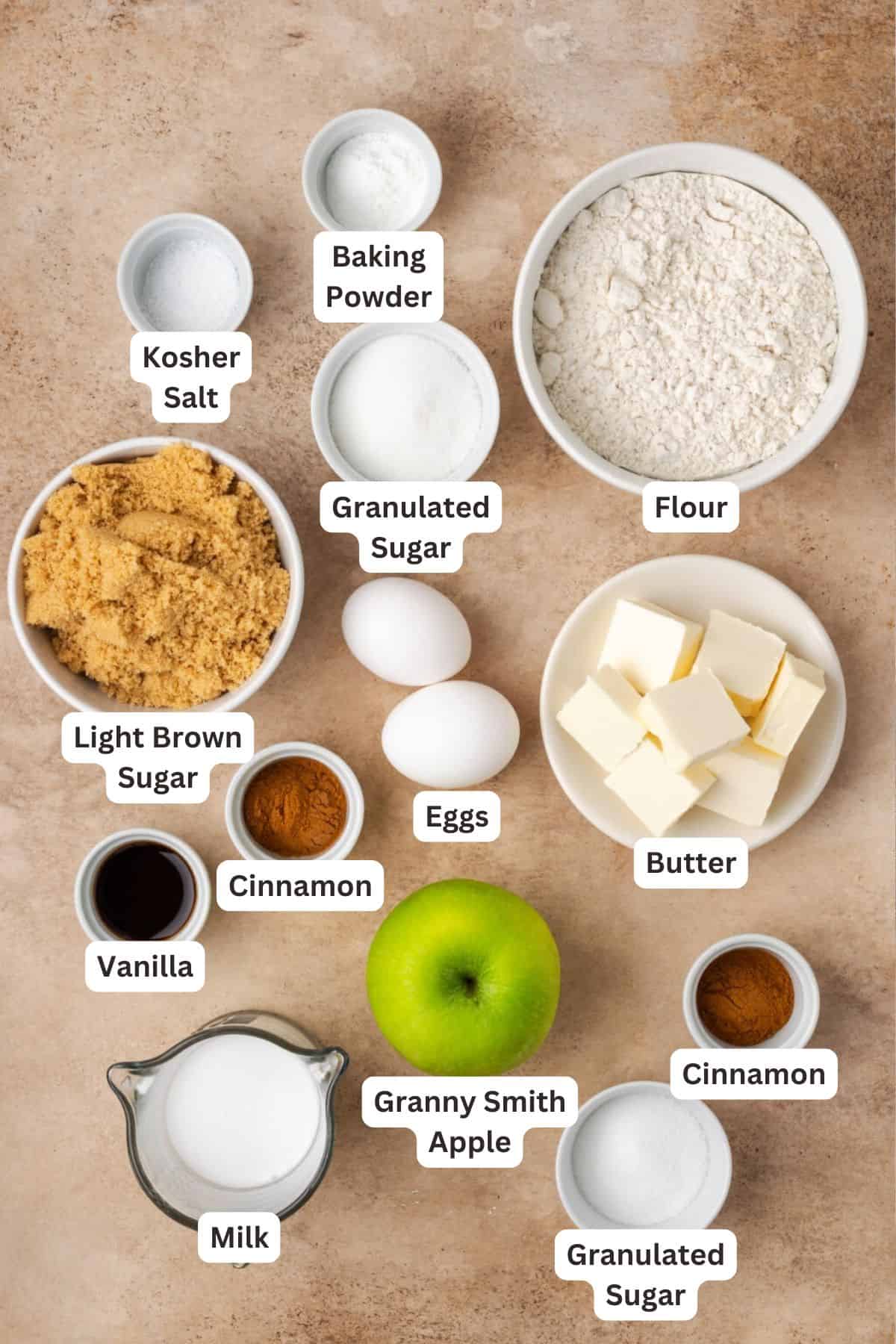 Ingredients for Apple Cinnamon Bread.