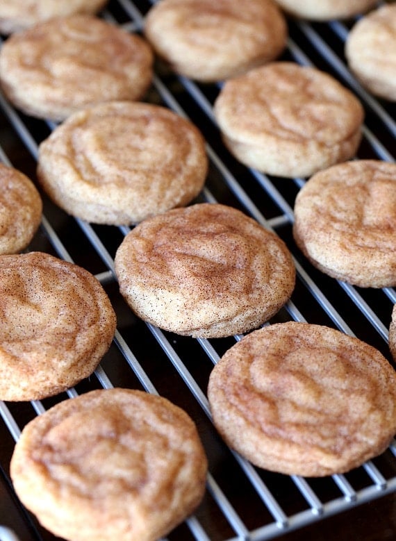 Snickerdoodle Cookies on a cooling rack.