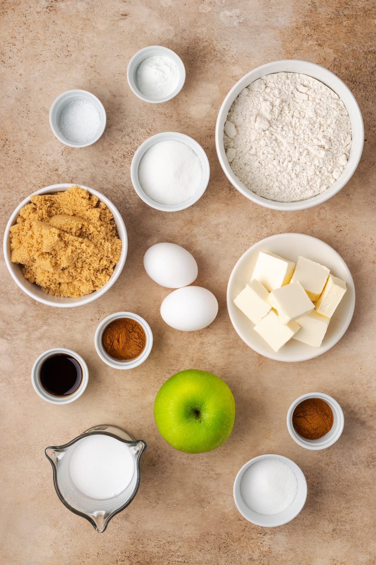 The ingredients for apple cinnamon bread.