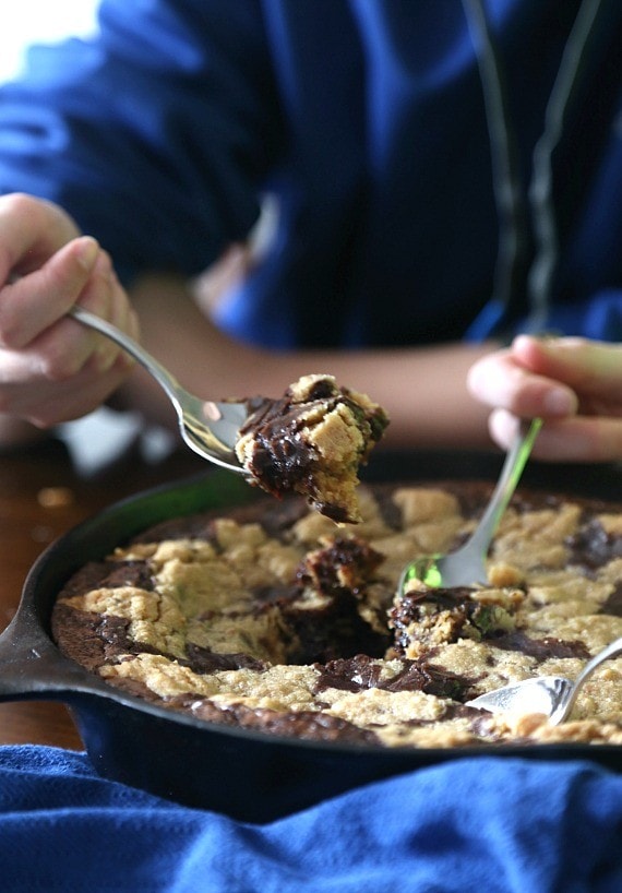 Skillet Brookie! SO easy to make and we like to eat it right out of the skillet!