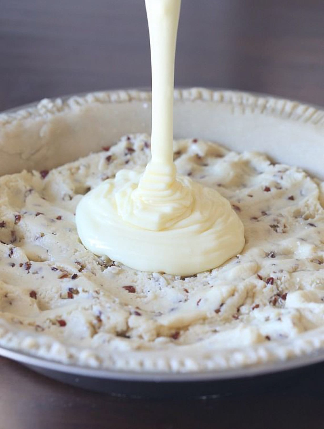 Pie mix poured onto a pie