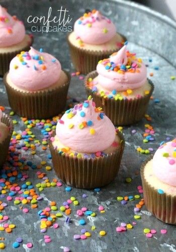 Confetti Cupcakes that are super soft, buttery and topped with sweet fluffy buttercream! The perfect party cupcake!