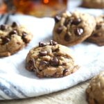 Derby Pie Cookies! These cookies are browned butter, bourbon, pecan chocolate chip cookies loaded with rich brown sugar! They're soft on the inside and crispy on the outside!