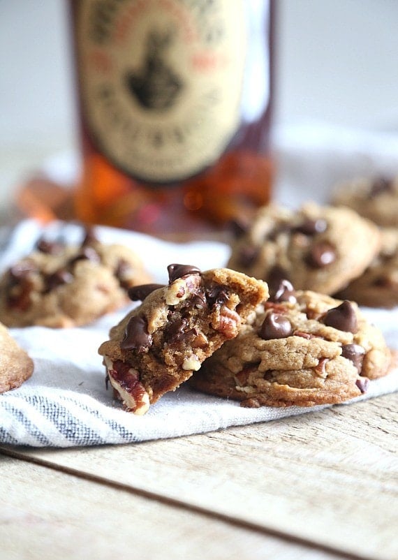 Derby Pie Cookies! These cookies are browned butter, bourbon, pecan chocolate chip cookies loaded with rich brown sugar! They're soft on the inside and crispy on the outside! 