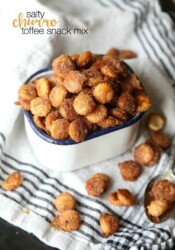 Salty Churro Toffee Snack Mix. This is SO crazy addictive and delicious! Salty/Sweet/Cinnamony/Buttery. PERFECT for parties!