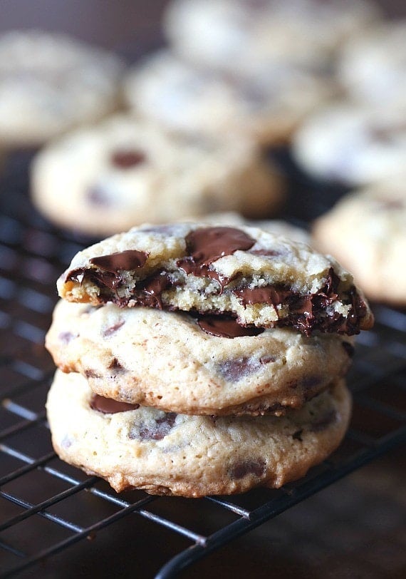 Sour Cream Chocolate Chip Cookies...adding sour cream into the cookie dough in place of some of the butter makes a super soft cookie that melts in your mouth!