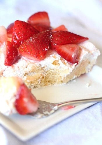 Company Strawberry shortcake served with a fork