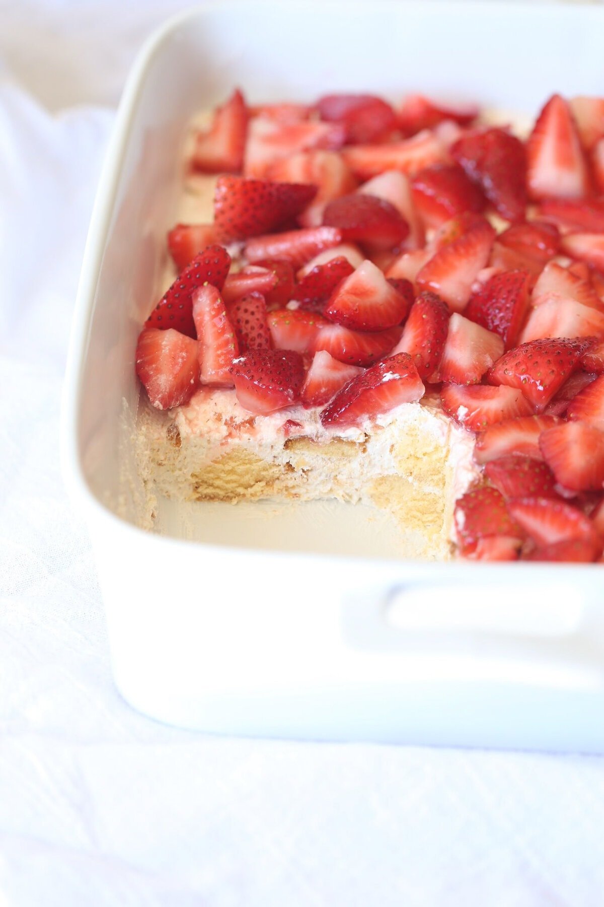 Strawberry shortcake served in a 9x13 pan