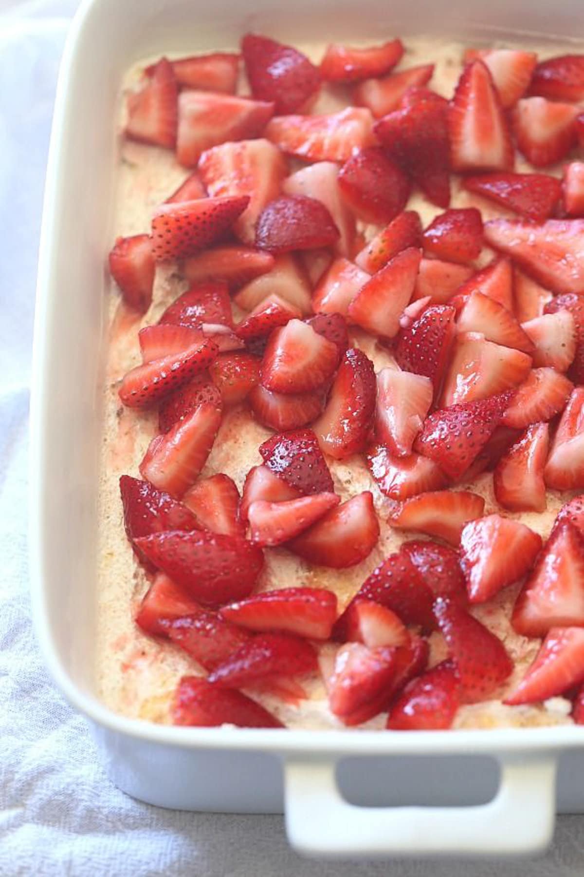Chilled shortcake mix topped with strawberries