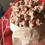 Fudgy marshmallow popcorn served in a cup
