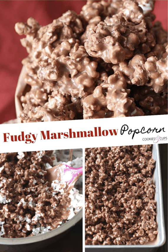 Pinterest Image of Fudgy Marshmallow Popcorn