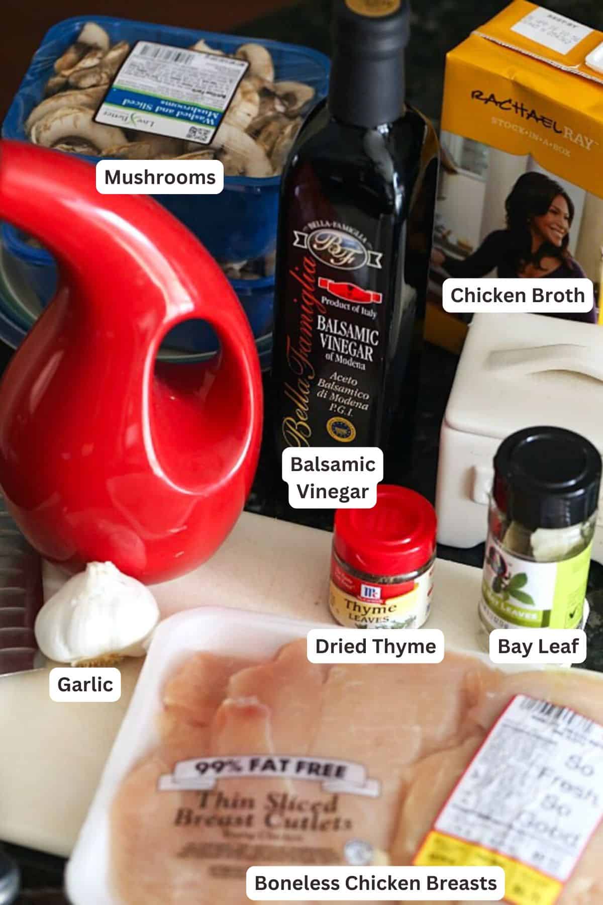Ingredients for Skillet Balsamic Garlic Chicken.