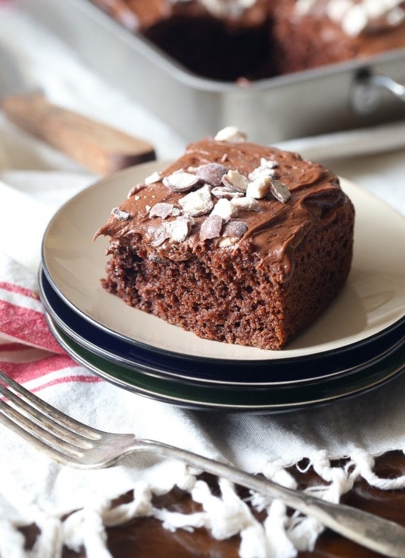 This Chocolate Malt Cake with ULTRA creamy Chocolate Malt Frosting is SO simple and is the softest cake you'll ever have!