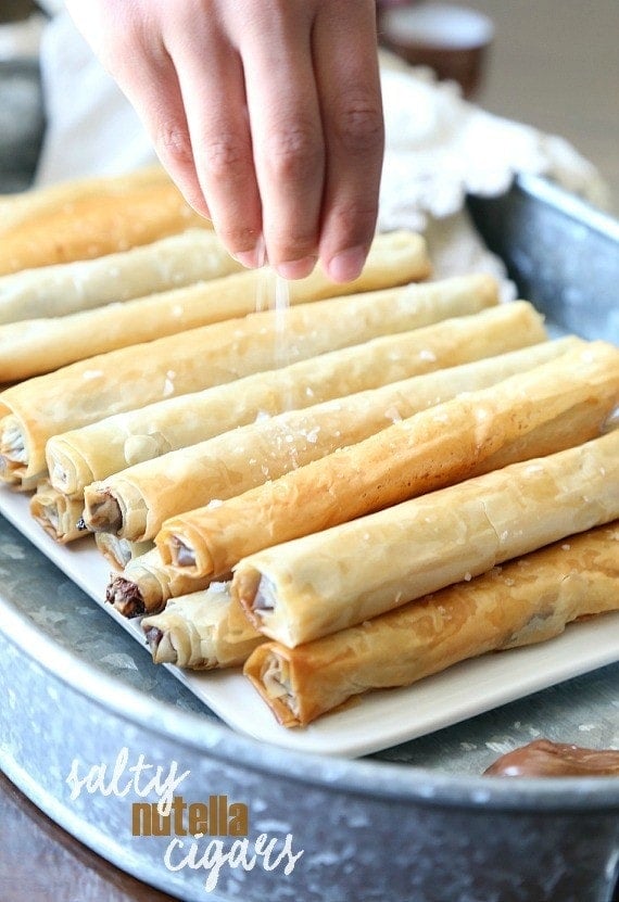 These Crispy Salty Nutella "Cigars" are SO SO amazing! They're crispy, salty, buttery and filled with creamy Nutella!