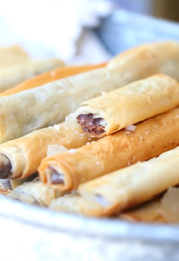 These Crispy Salty Nutella "Cigars" are SO SO amazing! They're crispy, salty, buttery and filled with creamy Nutella!