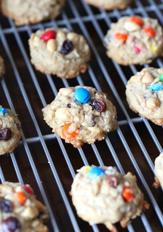 Coconut Oil Trail Mix Cookies...a thick delicious cookie that is crispy on the outside and soft on the inside packed with your favorite Trail Mix!