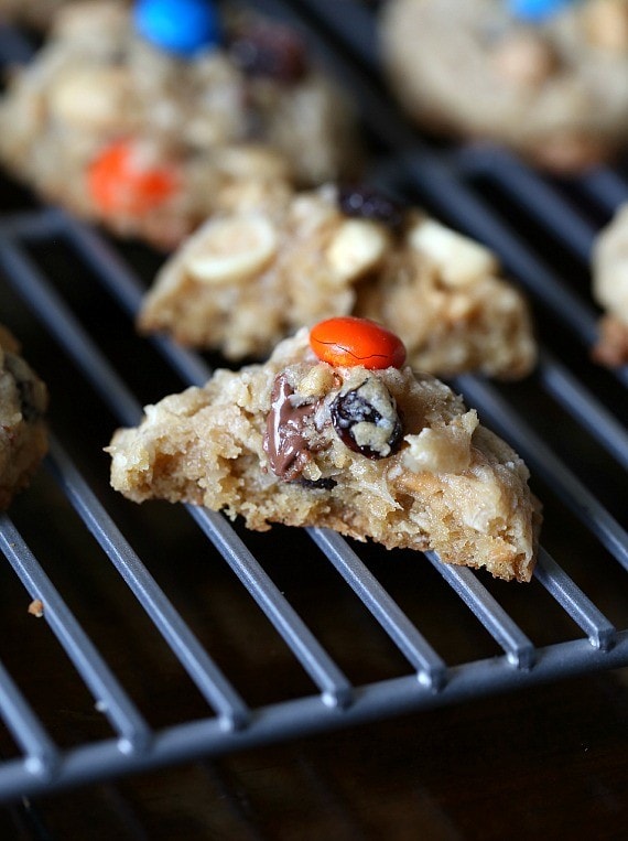 Coconut Oil Trail Mix Cookies...a thick delicious cookie that is crispy on the outside and soft on the inside packed with your favorite Trail Mix!