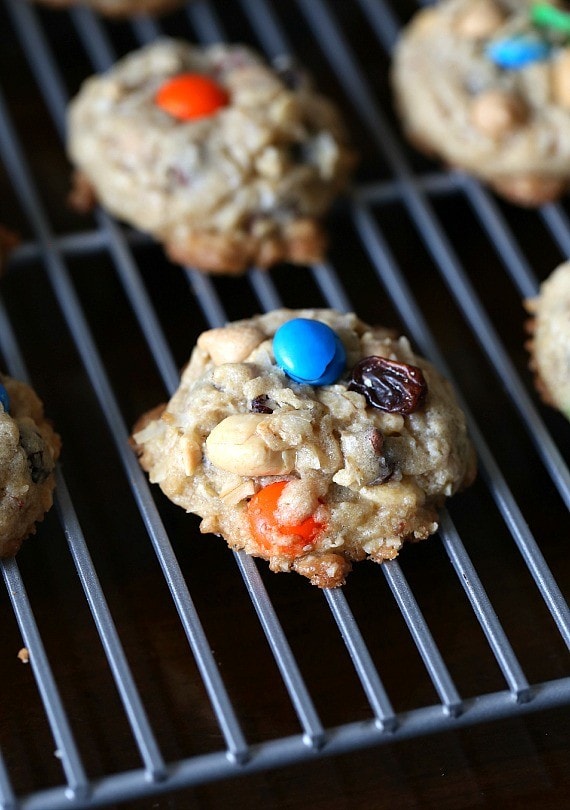 Coconut Oil Trail Mix Cookies...a thick delicious cookie that is crispy on the outside and soft on the inside packed with your favorite Trail Mix!