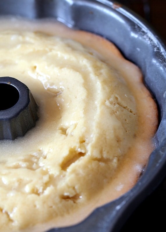 Kentucky Butter Cake in the pan with glaze.