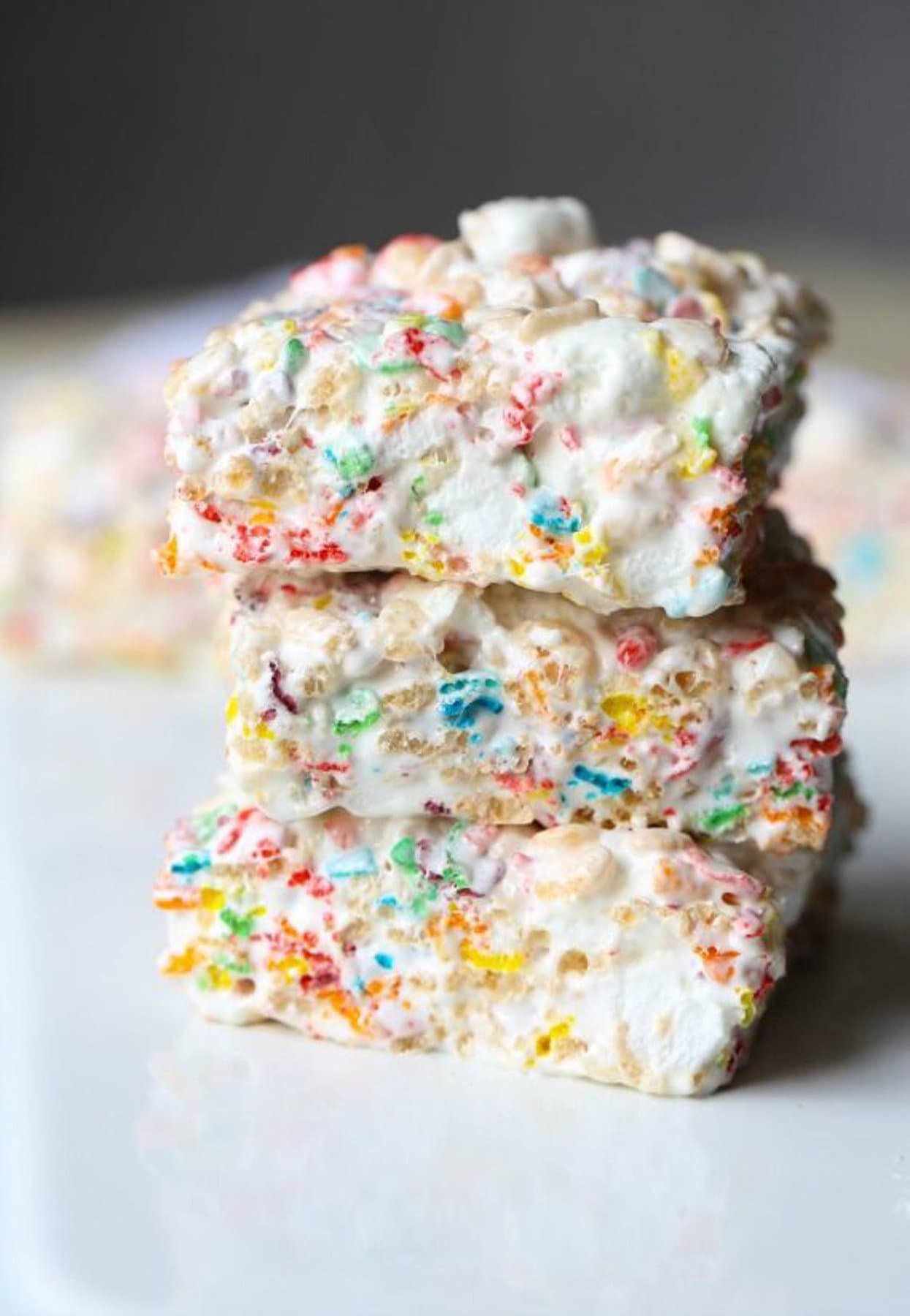 Krispie Treats made with Fluff and mini marshmallows, stacked
