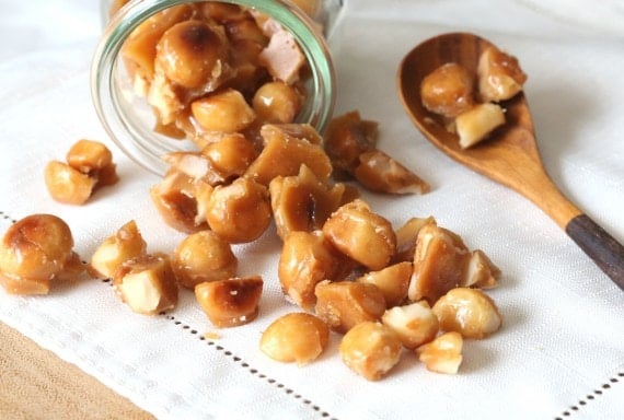 Toffee Glazed Macadamia Nuts..these are crazy addictive and SO easy, made in just minutes on the stove top!