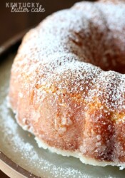 Kentucky Butter Cake recipe dusted with powdered sugar.