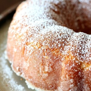 Kentucky Butter Cake recipe dusted with powdered sugar.