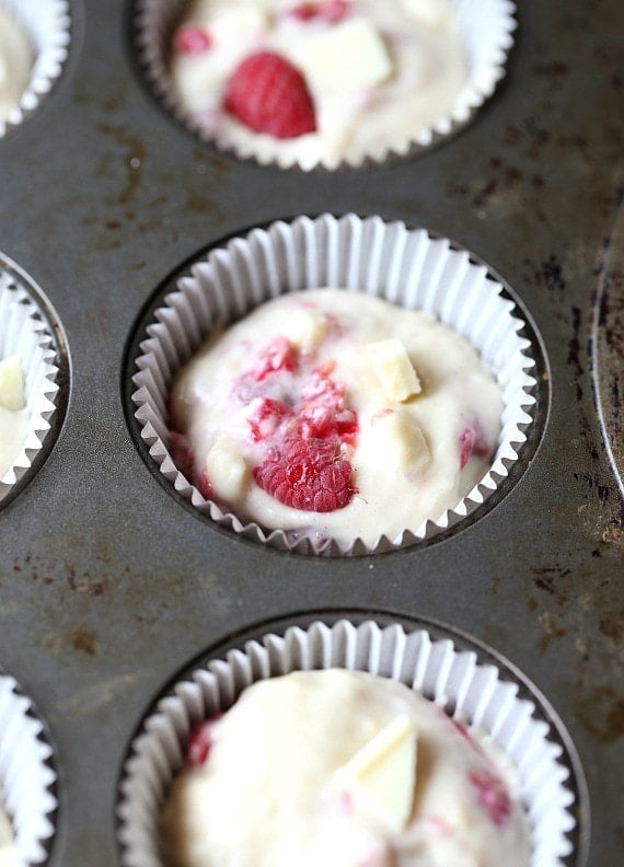 These White Chocolate Raspberry Muffins are sweet, soft and loaded with juicy raspberries!