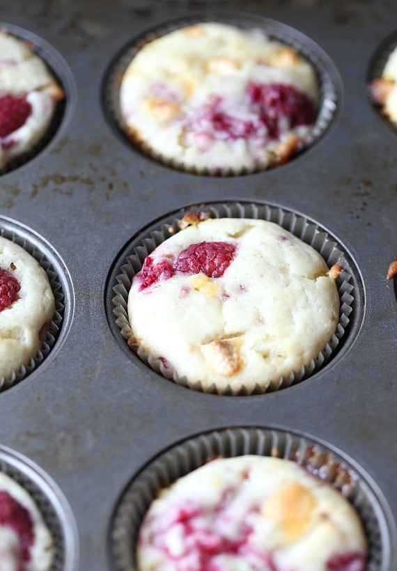 These White Chocolate Raspberry Muffins are sweet, soft and loaded with juicy raspberries!