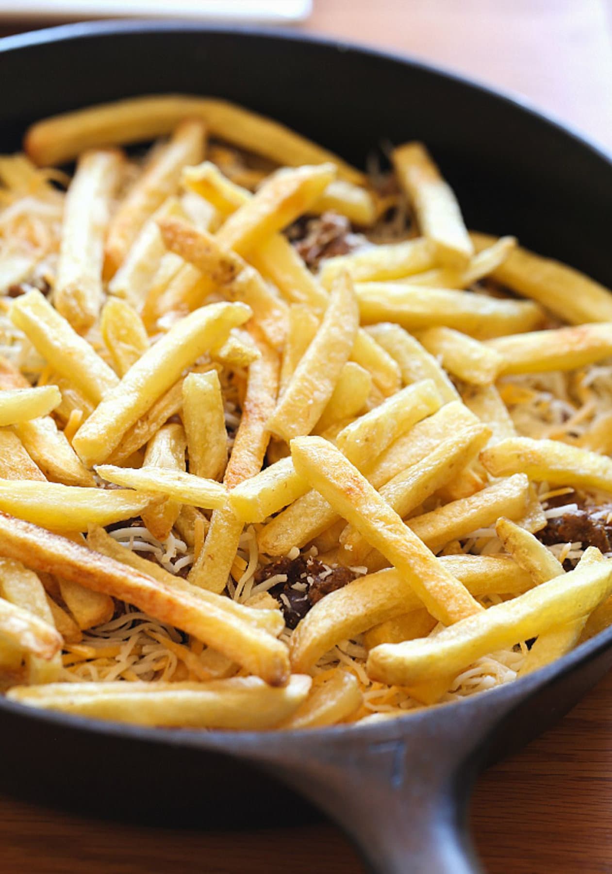 Skillet frachos topped with cheese