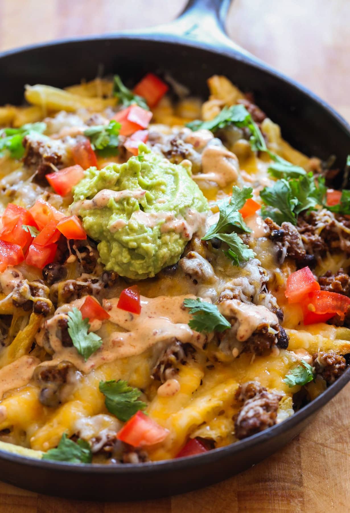 Frachos out of oven served in a skillet