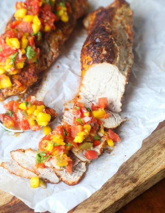 Fruit salsa served with grilled pork tenderloin.