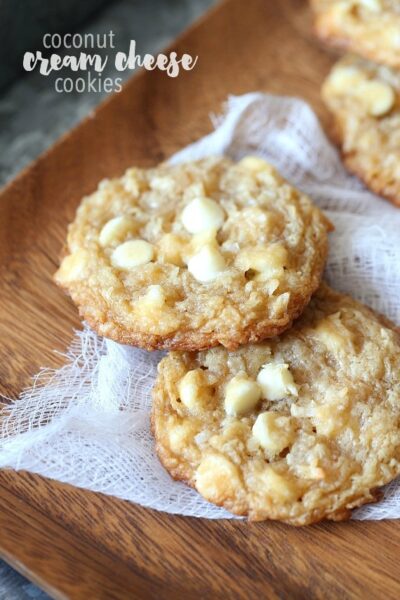 white chocolate coconut cream cheese cookies