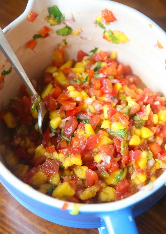 This sweet and savory fruit salsa goes perfect on grilled meat or even eaten with chips!