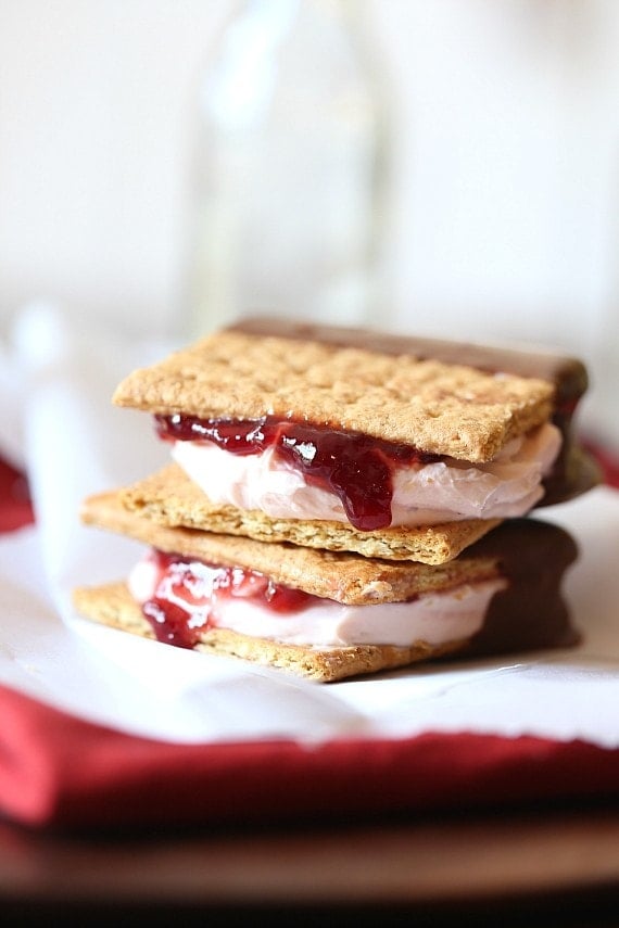 Chocolate Dipped Strawberry Cheesecake Sandwiches
