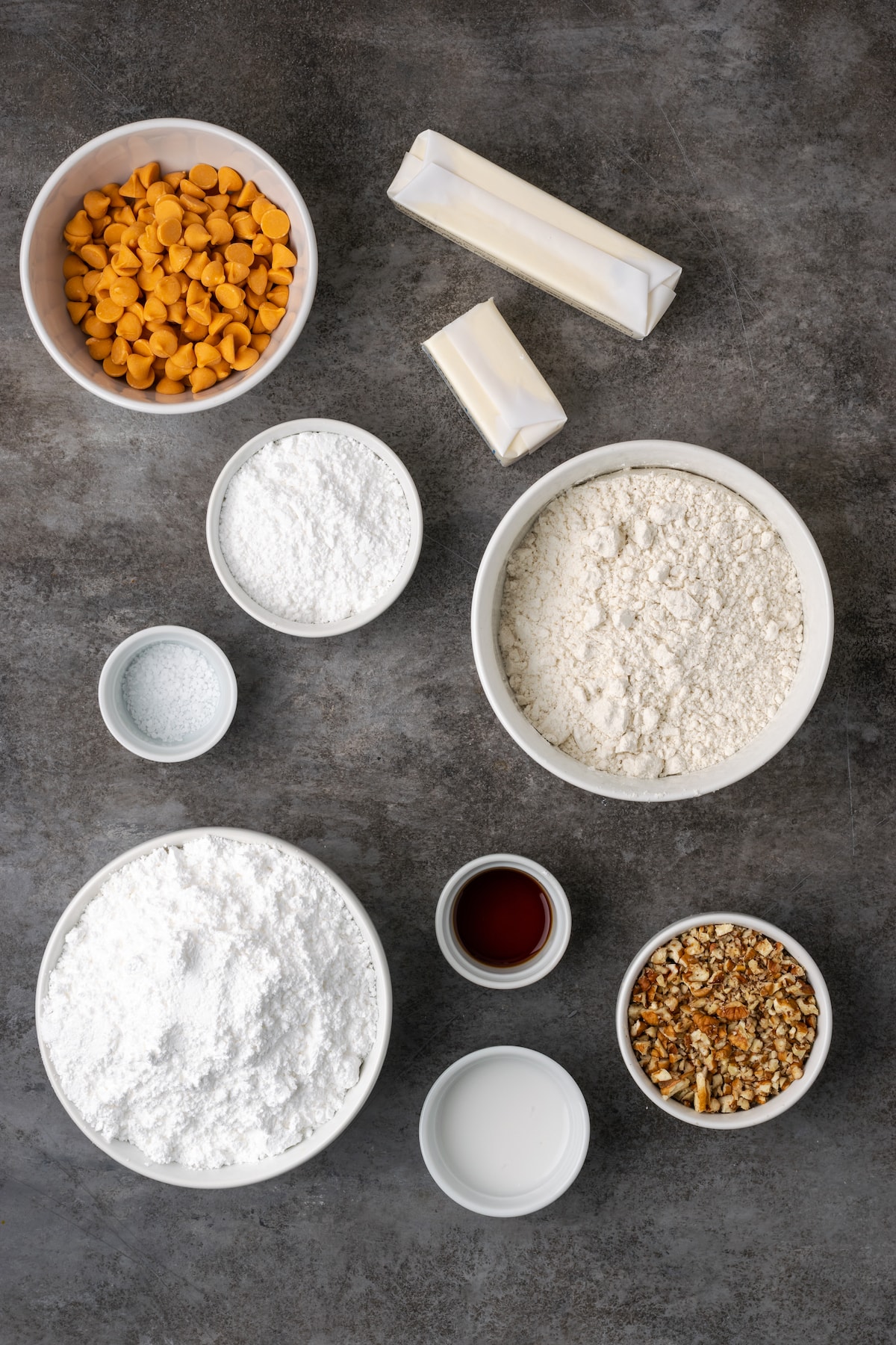 The ingredients for glazed butter pecan cookies.