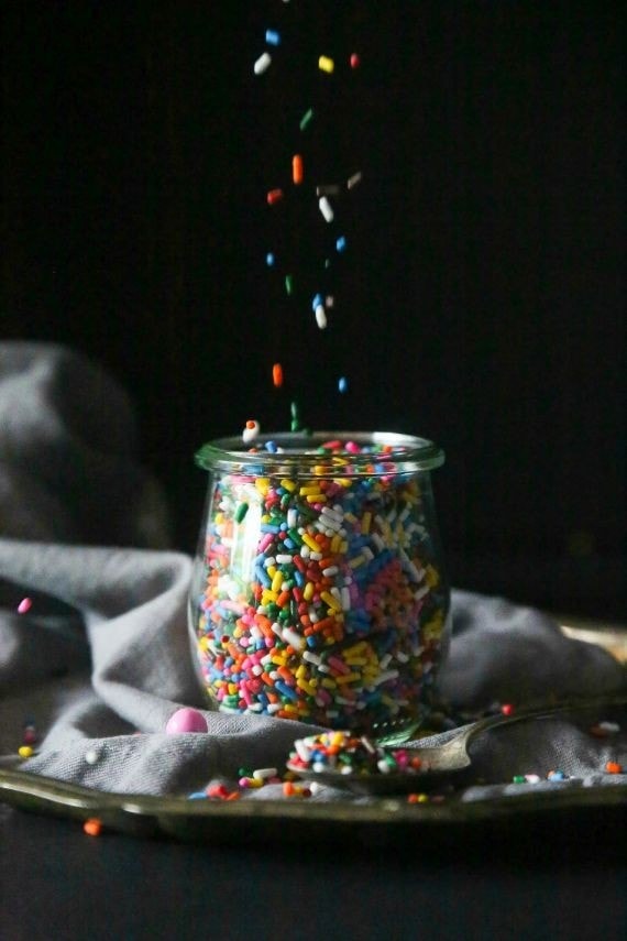 A jar of rainbow sprinkles