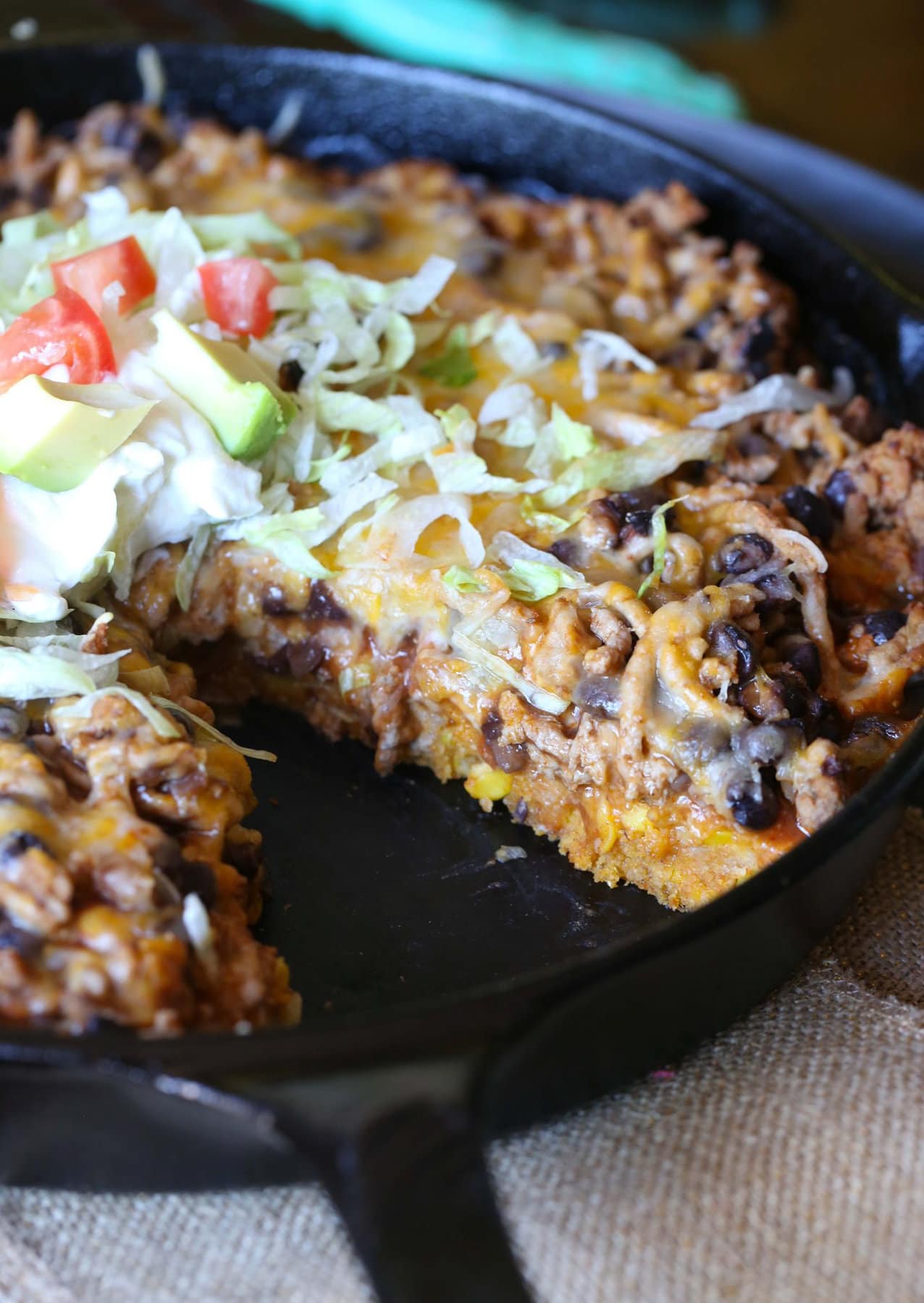 Southwest tamale pie cut and served