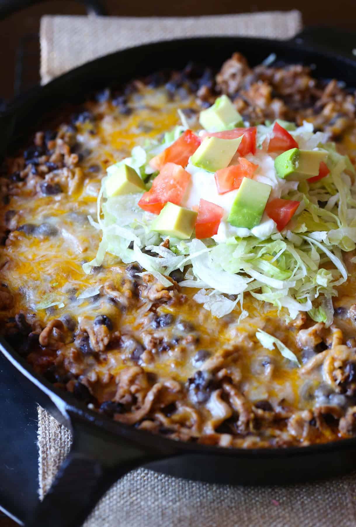 Skillet Tamale Pie served to eat right out of the skillet
