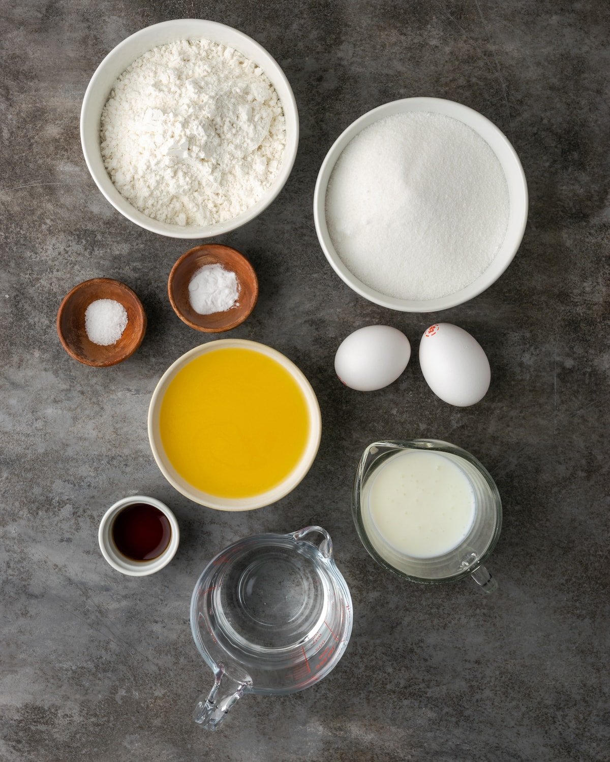 The ingredients for buttermilk sheet cake.