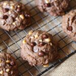 These Chocolate Toffee Cookies are thick, chocolaty and full of chocolate chips and toffee bits! The inside texture is like a brownie! So GOOD!