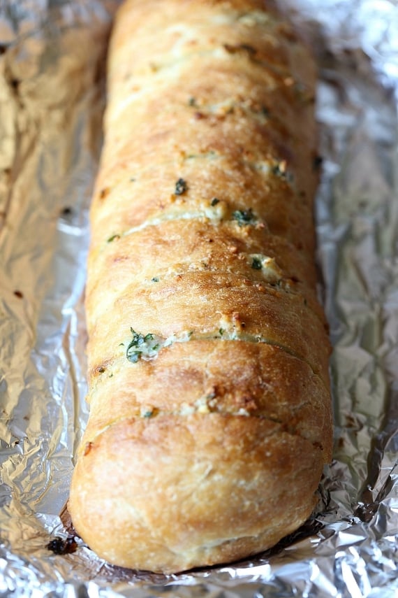 Baked loaf of homemade garlic bread