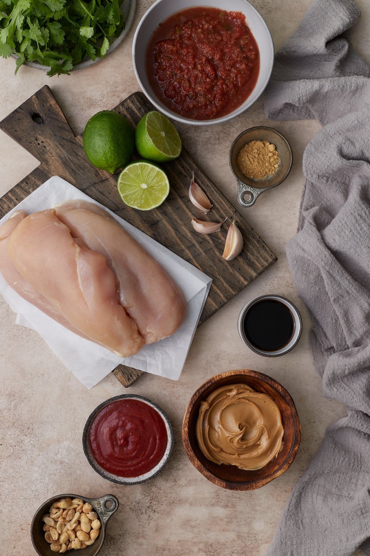 The ingredients for Thai-style peanut chicken.