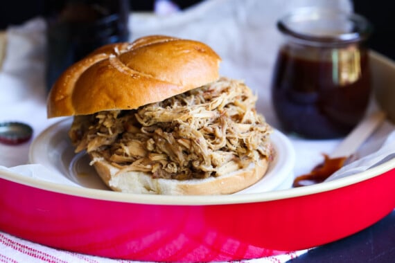 Pulled Pork Sandwich on a white plate without BBQ sauce